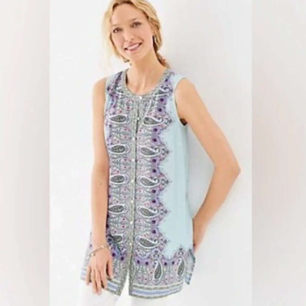J. Jill Women’s Paisley Floral Boho Button Front Sleeveless Tunic Top Size 3X
